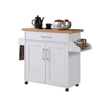 Hodedah Import Wheeled Kitchen Island W/spice Rack & Towel Holder, White/beech. Fixed Price $116.99.