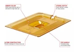 6X Food Pan Lid Amber Notched W/ Handle 1/2 Cambro 228P86 Gastronorm Rubbermaid. Fixed Price $79.99.