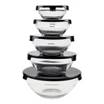 Chef Buddy Glass Food Storage Containers 10 Piece Set Black Snap Lids. Fixed Price $26.99.