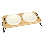 Raised Cat Ceramic Bowls With Wood Stand Kitty Elevated For Milky White. Fixed Price $26.99.