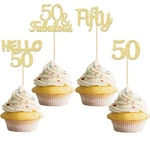 Gyufise 24PCS Gold Glitter 50TH Birthday Cupcake Toppers & Fabulous D.... Fixed Price $13.07.