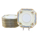 Set Of 12 Noritake N273 8" Square Salad Plates Japan Gold Trim. Fixed Price $150.00.