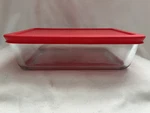 Pyrex 6-CUP Rectangle Glass Storage Dish W/lid 7211-PC Cadet Red. Fixed Price $20.50.