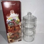 Indiana Glass Staxet 3 Stacking Candy Jars With Lid Storage Container 10". Fixed Price $30.00.