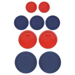 Pyrex Storage Lid Set: (2) 7202-PC 1 Cup Poppy Red, (3) 7200-PC Blue,. Fixed Price $14.49.