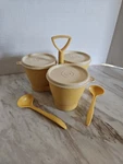 Tupperware Vintage Condiment Picnic Relish Caddy Server Set Cups Lids Spoons. Fixed Price $12.60.