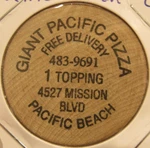 Vintage Giant Pacific Pizza Beach, Wooden Nickel - Token California. Fixed Price $7.99.
