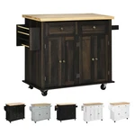 Homcom Rolling Kitchen Island Cart With Rubber Wood Top, Spices, Towel Rack. Fixed Price $159.99.