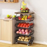 Stackable Metal Wire Fruit Basket Organizer With Wooden Top - Black. Fixed Price $77.99.