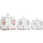Drew Derose Floral Ceramic Canisters Set Of White 8-10IN Storage (38995). Fixed Price $104.00.