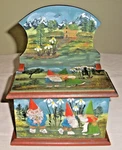 Handpainted Gnome Couple Mountain Forest Design Wood Recipe Box. Fixed Price $42.99.