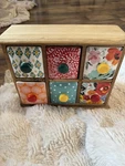 The Pioneer Woman Vintage Floral 6-DRAWER Spice Tea Box. Fixed Price $50.00.