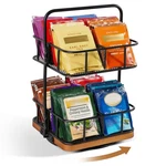 Rotation 2 Tier Tea Bag Organizer Iron Art Stand Acacia Wood 8 Basket Caddy. Fixed Price $43.21.
