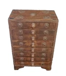 Hindu Hardwood Eight Drawer Antique Chest, India, Solid Brass Accents 13.5". Fixed Price $89.50.