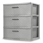 Sterilite 3 Drawer Wide Storage Tower, Plastic Weave Home Organizer, Cement. Fixed Price $106.99.