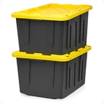 Homz 2-PACK Durabilt, Heavy Duty Plastic Storage Bins With Lids, 27 Gallon, Blac. Fixed Price $123.95.