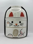 Big Kokeshi Bento Maneki-neko White Tatsumi Hakoya Bowl Rice Ramen Box Cat. Fixed Price $15.00.