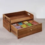 Acacia Wood Tea Bag Organizer With Drawer - Station Chest And Storage Box.... Fixed Price $54.80.