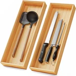 Long Bamboo Kitchen Drawer Organizer Boxes 17" 6" Stackable Wood Silverware. Fixed Price $50.99.