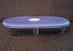 Vintage Pyrex 2 Cup Glass Divided Dish 8300 Blue Vented Lid Oval Oblong. Fixed Price $16.06.