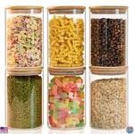 Yuncang 50OZ Glass Food Storage Jars Set Of 6 - Airtight Bamboo Lids, Stackable. Fixed Price $56.71.