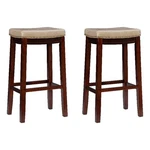 Linon Claridge Wood Set Of 2 Bar Stools Beige Faux Leather Seats Brown Finish. Fixed Price $159.39.
