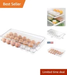 Smart Storage: Clear Plastic 21-EGG Holder With Lid & Easy Access Handle. Fixed Price $21.74.