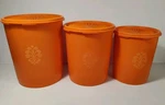Vintage Tupperware Set Of 3 Orange Canisters 809, 807, 805 With Lids (canada). Fixed Price $43.53.