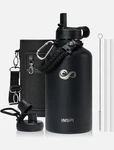 Inspi Insulated Water Bottle With Straw & 2 Lids, Half Oz, Black. Fixed Price $42.99.