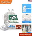 1000 Count 13 Gallon Clear Can Liners - Bulk Trash Bags For Efficient Disposal. Fixed Price $92.99.
