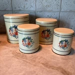 Ballanoff Vintage Canisters Set 4 Tins Cherry Cherries Nesting Hallmark Ohio. Fixed Price $17.99.