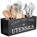 Suli Extra Large Kitchen Utensils Holder With 4 Compartments, Wooden Black. Fixed Price $51.95.