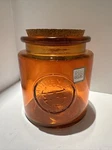 San Miguel Recycled Glass Kitchen Canister Jar Cork Lid Amber Spain 5.5. Fixed Price $14.95.