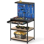 32" X 16" Workbench With Pegboard 20PCS Tool Hooks Drawer And Open Shelves. Fixed Price $99.99.