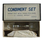 Vtg Condiment Set Salt And Pepper Shakers Tray Glass Viking Import Japan Nos. Fixed Price $19.99.