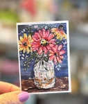 Original Print Flowers, Colorful Aceo, Mason Jar, Heartfelt By Robin. Fixed Price $5.25.