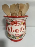 Pioneer Woman Utensils Holder Floral Vibrant Red Stoneware With 8. Fixed Price $24.99.