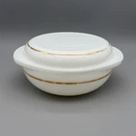 Pyrex #024 2QT Handled Opal White Milk Glass Gold Stripe Casserole Dish & Lid. Fixed Price $39.99.
