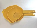 Vintage Tupperware Yellow Colanders Strainers & Quart 1523 1200 Set 0F. Fixed Price $27.95.
