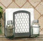 Chicken Wire Salt Pepper And Napkin Caddy. Fixed Price $41.01.