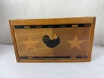 Vintage Rooster Chicken Warren Kimble Design Wood Recipe Box By Kamenstein. Fixed Price $23.00.