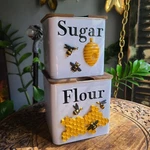 Honey Bee Flour & Sugar Kitchen Canisters Set Farmhouse Decor Handmade Metal. Fixed Price $30.00.