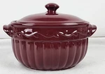 Celebrating Home Cranberry Stoneware Casserole Dish W/ Lid Cookbook Open Box. Fixed Price $39.00.