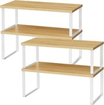 Wooden Kitchen Shelf Organizers, Set Of 4, Stackable Expandable, 15.7. Fixed Price $44.99.