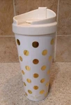 Kate Spade Gold Polka Dot Print 16OZ Thermal Travel Mug Coffee Cup Hot Cold. Fixed Price $12.88.