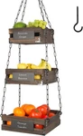Jackcube Design 3-TIER Rustic Wood Hanging Fruit Basket, Kitchen Brown. Fixed Price $55.91.