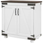 Kitchen Sideboard Storage Cabinet Distressed White And Brown Wood Grain Finish. Fixed Price $217.10.