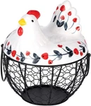 Chicken Egg Basket Ceramic Lid With Round Collection Storage Wire 2 Dozen. Fixed Price $19.99.