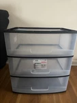 Sterilite Wide 3 Plastic Stackable Storage Box Black Frame Clear Drawers. Fixed Price $59.99.