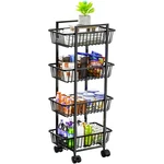 Black 4-TIER Rolling Fruit Vegetable Basket, Metal Wire, Storage, Wheels, Cart. Fixed Price $55.06.